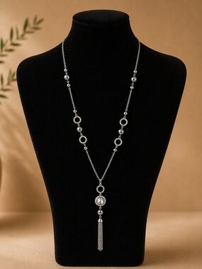 Silver Long Tassel Y Necklace - Elegant Women’s Jewelry